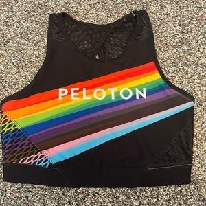 Peloton Black Sports Bra with Rainbow Stripes
